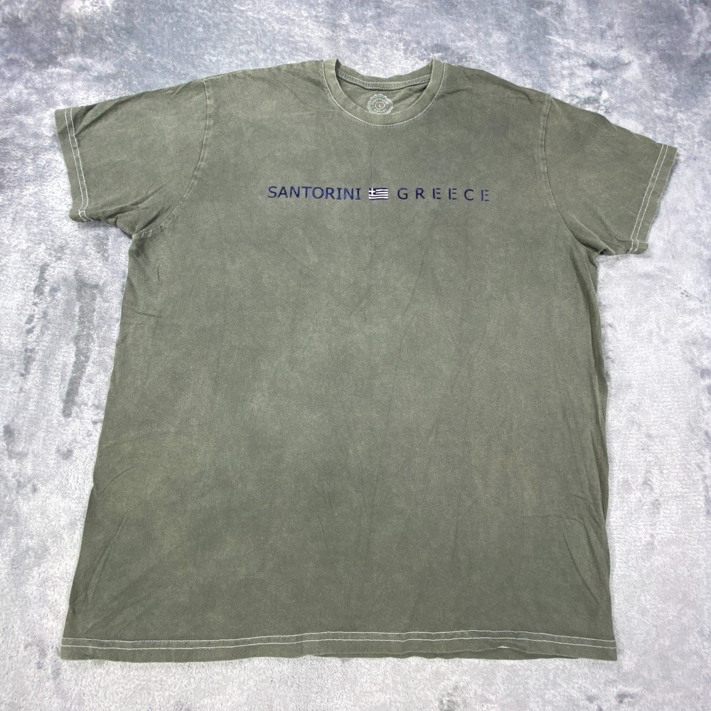 Stonewash Greece Flag T Shirt Mens Large Green Faded Tourist Tee Spellout Modern